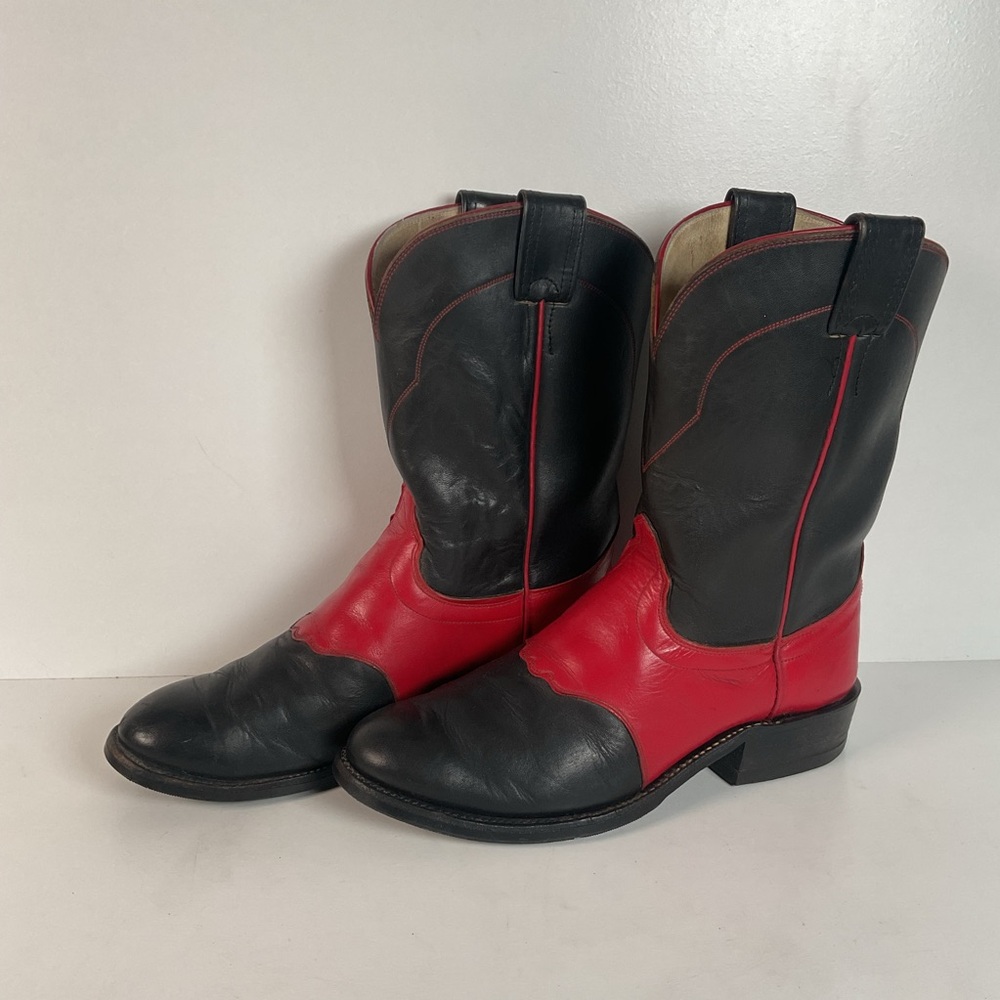 Olathe Western Roper Boots | Red & Black Calf | USA Made | Men’s 9 D